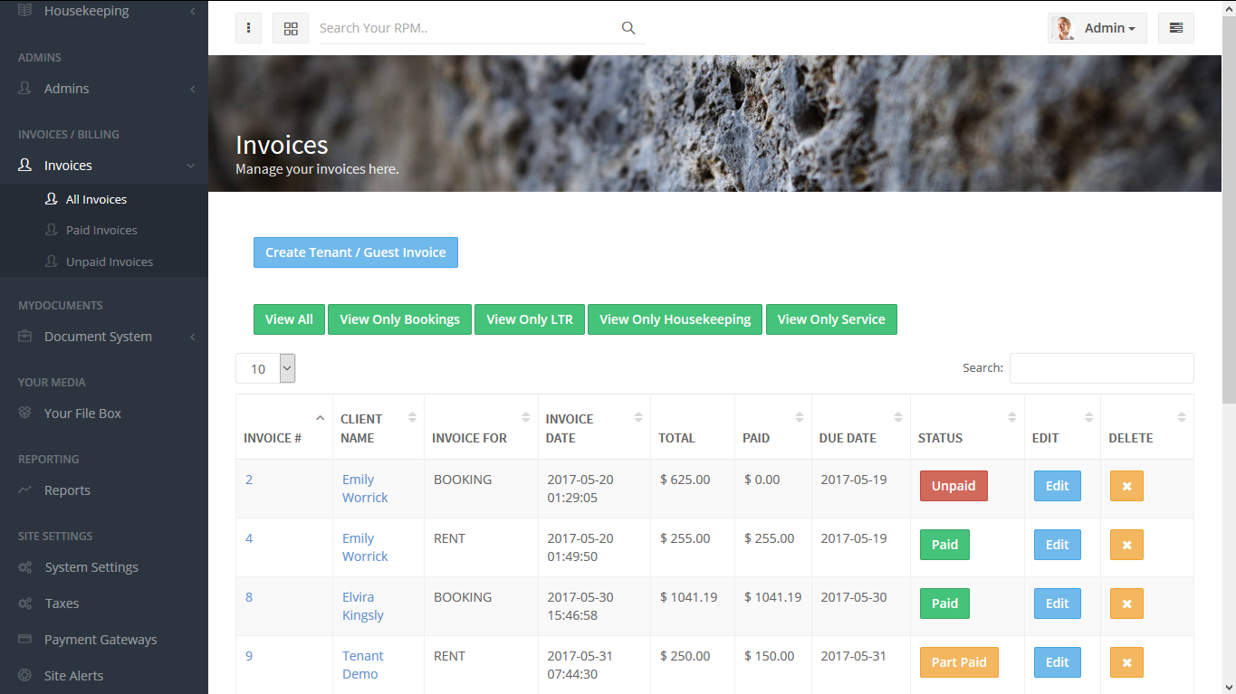 RPM Pro invoice overview on mobile